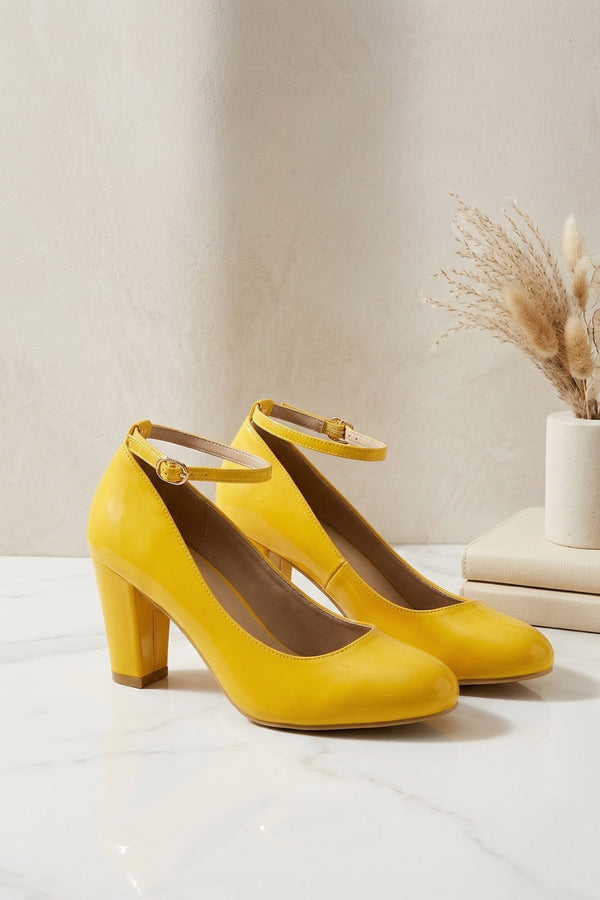 Yellow Patent Ankle Strap Heel 1829