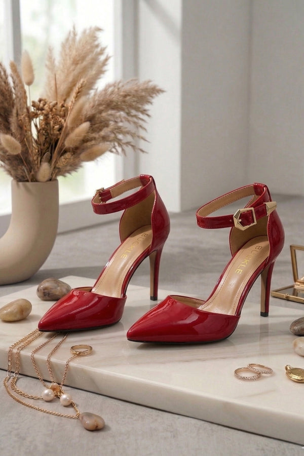 Red Patent Ankle Strap Heel 221