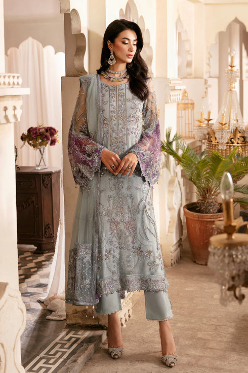 Ramsha Embroidered Net 3 Piece suit H-301