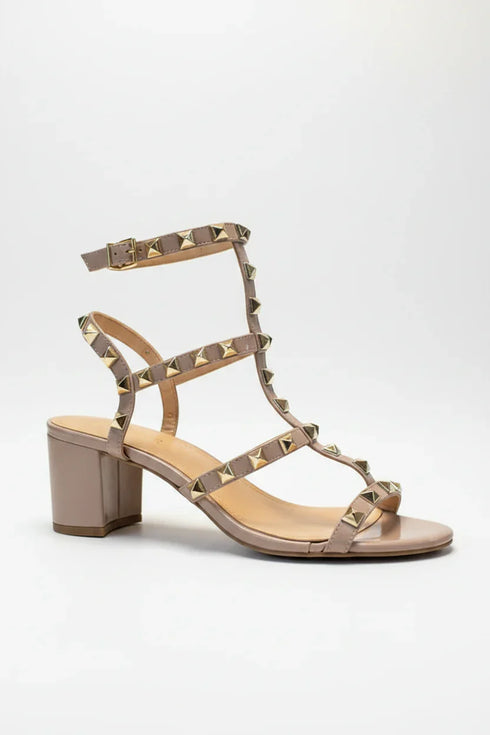 Women's Nude Patent Gladiator Block Heel Sandals Multi Strap Open Toe BS-7