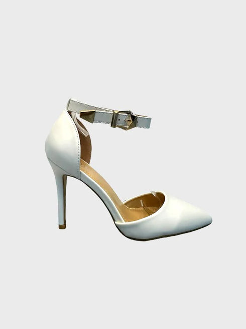 White Matte Ankle Strap Heel 221