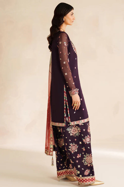Farasha Embroidered Chiffon Suit Rosette Glow