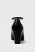 Women's Black Matte Ankle Strap Block Heel Court Shoes Round Toe 1829