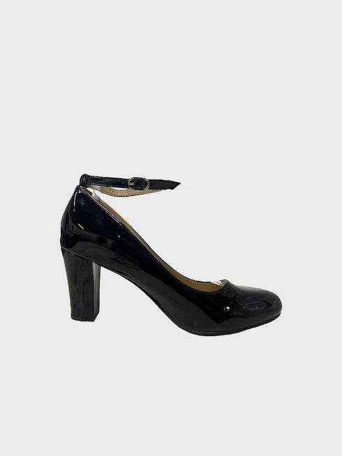 Black Patent Ankle Strap Heel 1829