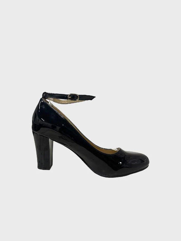 Black Patent Ankle Strap Heel 1829