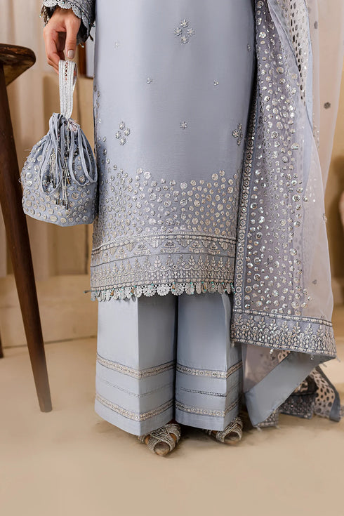 Farasha Embroidered Chiffon 3 piece suit Cosmic Sky