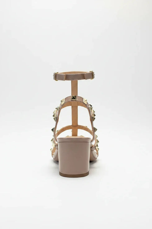 Women's Nude Patent Gladiator Block Heel Sandals Multi Strap Open Toe BS-7