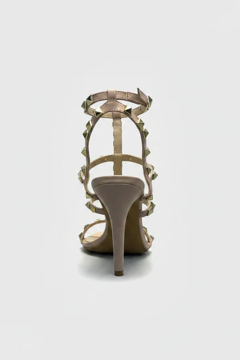 Women's Nude Patent Gladiator Stiletto Heel Sandals Multi Strap Open Toe BS-5