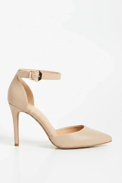 Women's Nude Suede Ankle Strap Stiletto Heel Court Shoes Pointed Toe BS-221