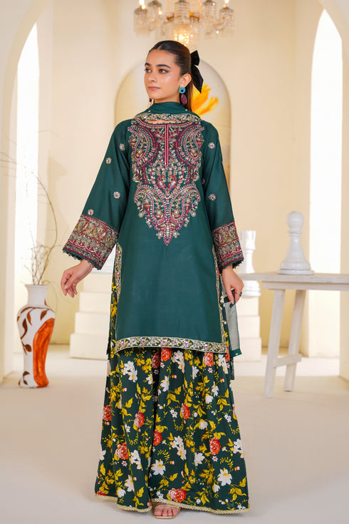 Attire Designer Embroidered Linen 3PC Suit AD-07