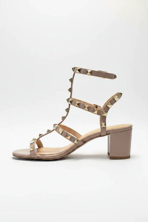 Women's Nude Patent Gladiator Block Heel Sandals Multi Strap Open Toe BS-7