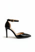 Women's Black Patent Ankle Strap Stiletto Court Shoes Pointed Toe 221