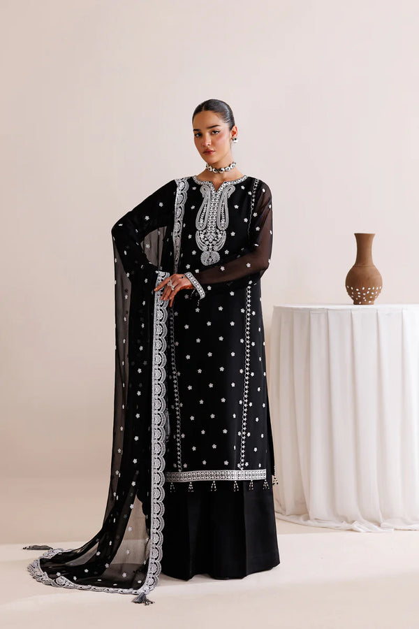 Farasha Embroidered Chiffon Suit Dark Mirage