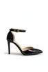 Women's Black Patent Ankle Strap Stiletto Court Shoes Pointed Toe 221