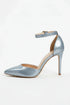Women's Silver Patent Ankle Strap Stiletto Court Shoes Pointed Toe 221