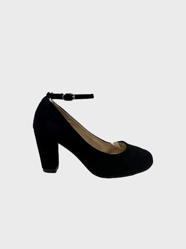 Black Suede Ankle Strap Heel 1829