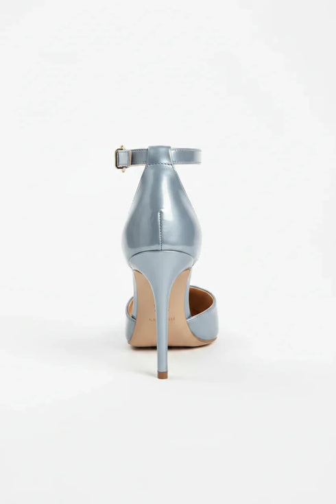 Women's Silver Patent Ankle Strap Stiletto Court Shoes Pointed Toe 221