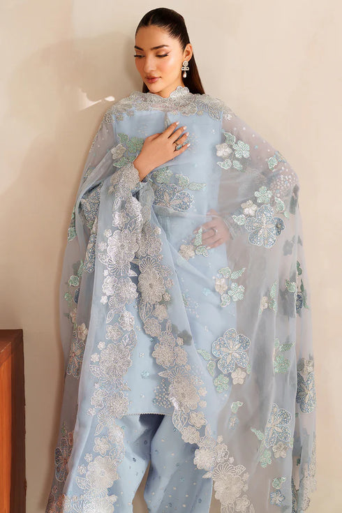 Farasha Embroidered Chiffon Suit Frosted Mist
