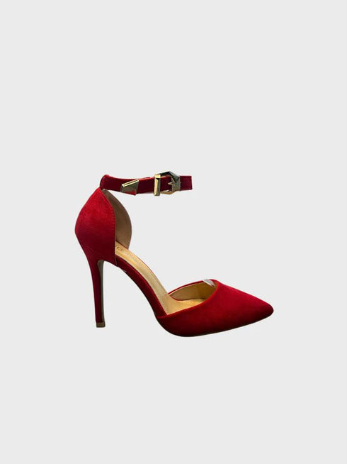 Red Suede Ankle Strap Heel 221