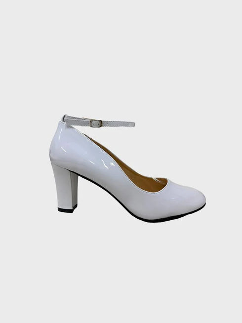 White Patent Ankle Strap Heel 1829