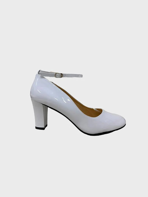 White Patent Ankle Strap Heel 1829