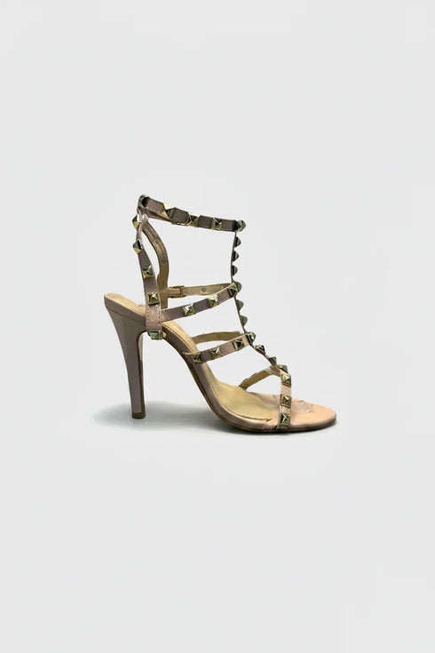 Women's Nude Patent Gladiator Stiletto Heel Sandals Multi Strap Open Toe BS-5