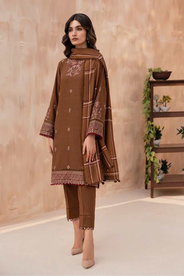 Farasha Embroidered Khaddar 3 Piece Suit Taffy