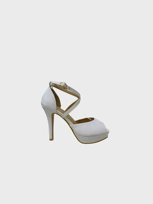 White Patent Ankle Strap Heel BS27