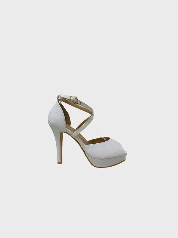 White Patent Ankle Strap Heel BS27