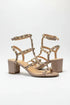 Women's Nude Patent Gladiator Block Heel Sandals Multi Strap Open Toe BS-7