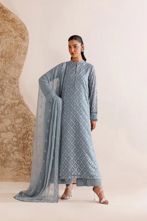 Farasha Embroidered Chiffon Suit Pale Slate