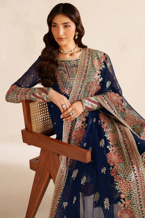 Farasha Embroidered Chiffon Suit Navy Lux