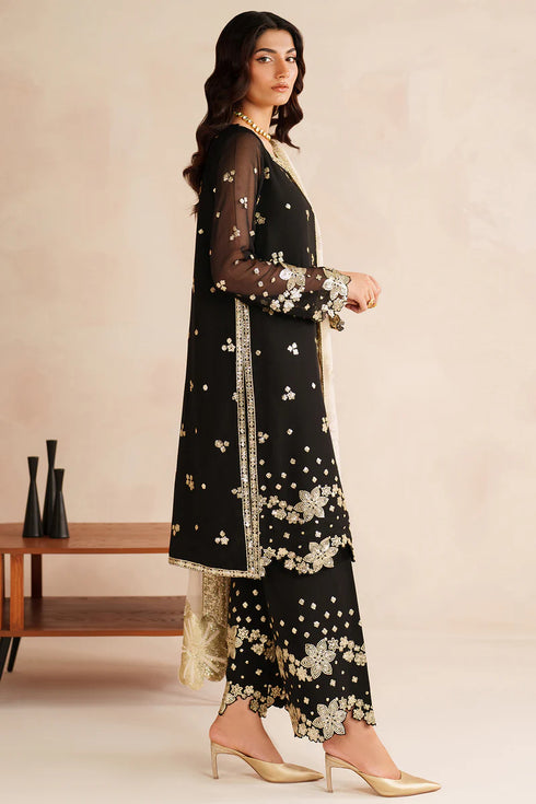 Farasha Embroidered Chiffon Suit Gold Shadow