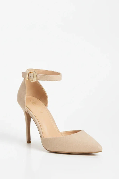 Women's Nude Suede Ankle Strap Stiletto Heel Court Shoes Pointed Toe BS-221