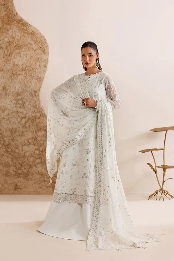 Farasha Embroidered Chiffon Suit Alpine White