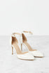 Women's White Matte Ankle Strap Stiletto Court Shoes Pointed Toe 221