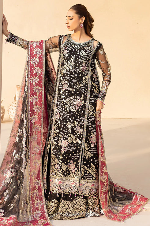 Farasha Embroidered Net Suit Stardust Noir