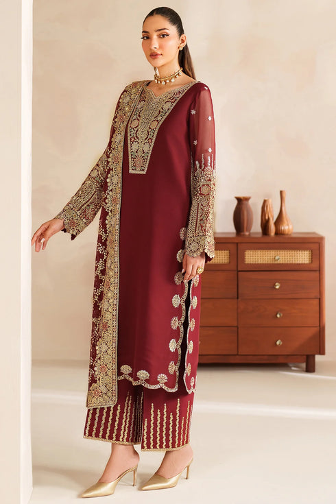 Farasha Embroidered Chiffon Suit Rouge Muse