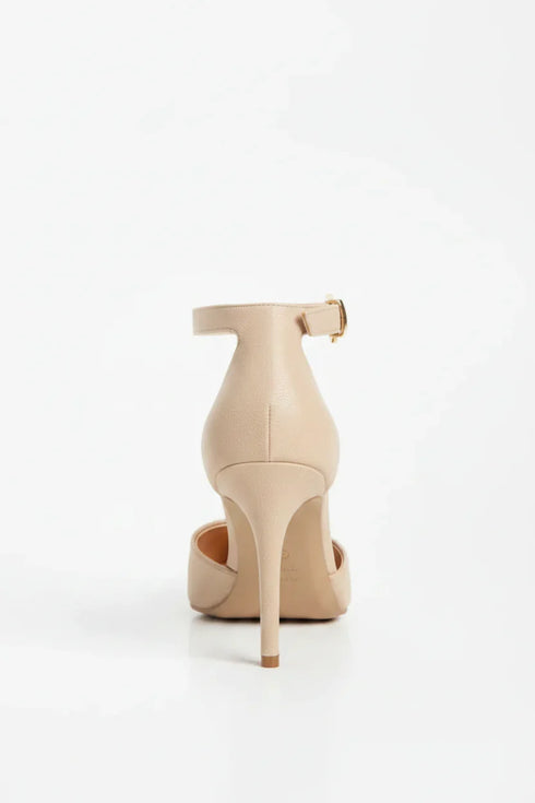Women's Nude Suede Ankle Strap Stiletto Heel Court Shoes Pointed Toe BS-221