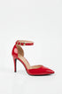 Women's Red Patent Ankle Strap Stiletto Court Shoes Pointed Toe 221