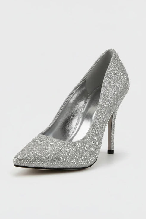 Silver Glitter Pointed Toe Stiletto High Heel Court Shoes 5 Inch – BS-12923