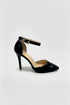 Women's Black Matte Ankle Strap Stiletto Court Shoes Pointed Toe 221