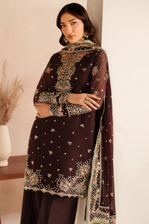 Farasha Embroidered Chiffon Suit Oak Charm