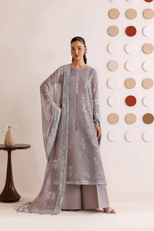 Farasha Embroidered Chiffon Suit Walnut Silk