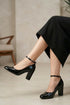 Black Patent Ankle Strap Heel 1829