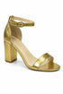Women's Golden Patent Chunky Block High Heel Ankle Strap Peep Toe Sandals-BS 1810