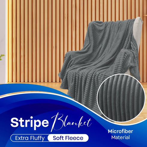 Stripe Fleece Throw Blanket for Sofa & Bed – Soft Warm Lightweight Polyester Blanket