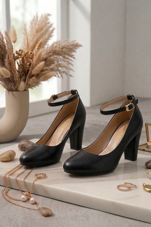 Black Matte Ankle Strap Heel 1829
