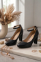 Black Matte Ankle Strap Heel 1829