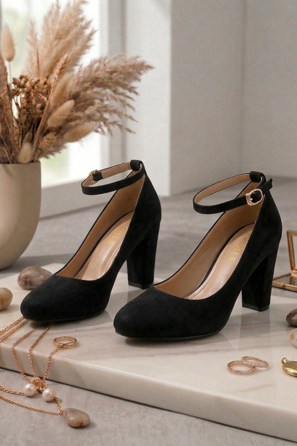 Black Suede Ankle Strap Heel 1829